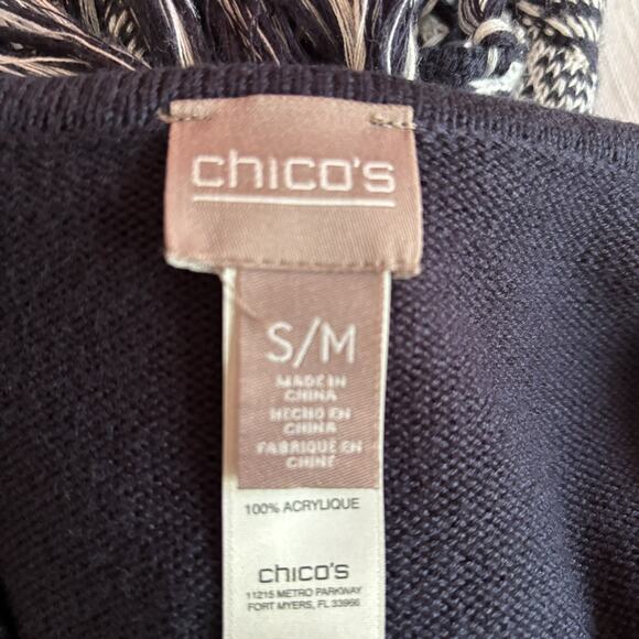Chicos Poncho Womens Size Small / Medium Navy Fringe EUC - Picture 6 of 7